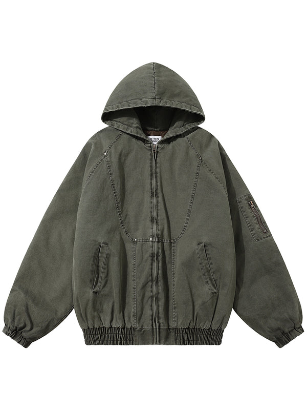 Vintage Washed Hooded Padded Jackets Zip-Up Windbreaker