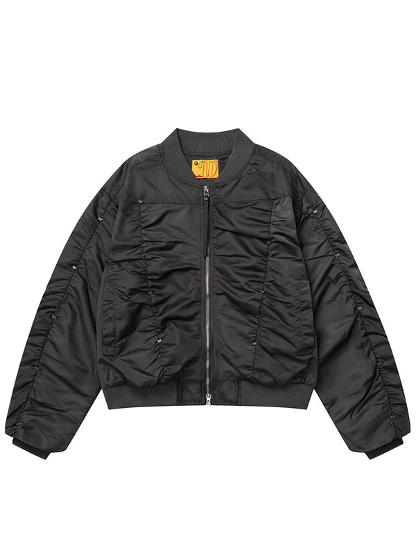 Bomber Jacket – Lightweight Streetwear Flight Jacket with Ruched Design