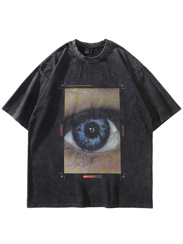 Eye Graphic Print Punk Gothic Oversized Washed Tshirts