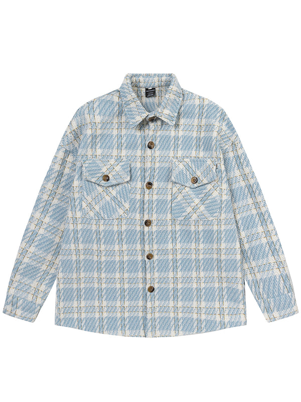 Streetwear Vintage Plaid Button Up Knitted Shirt Jackets