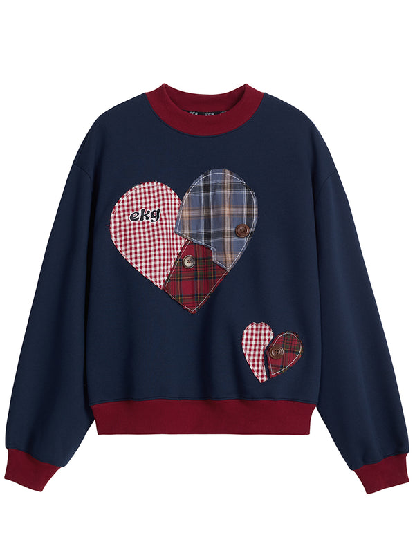 Streetwear Patchwork Heart Sweatshirts Hip Hop Casual Pullovers