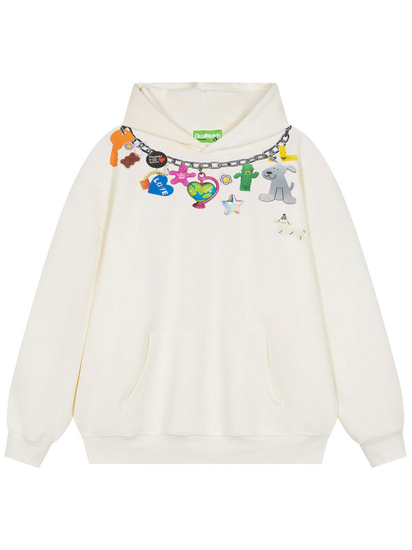 Streetwear Playful Chain & Charm Graphic Oversized Pullover Hoodies