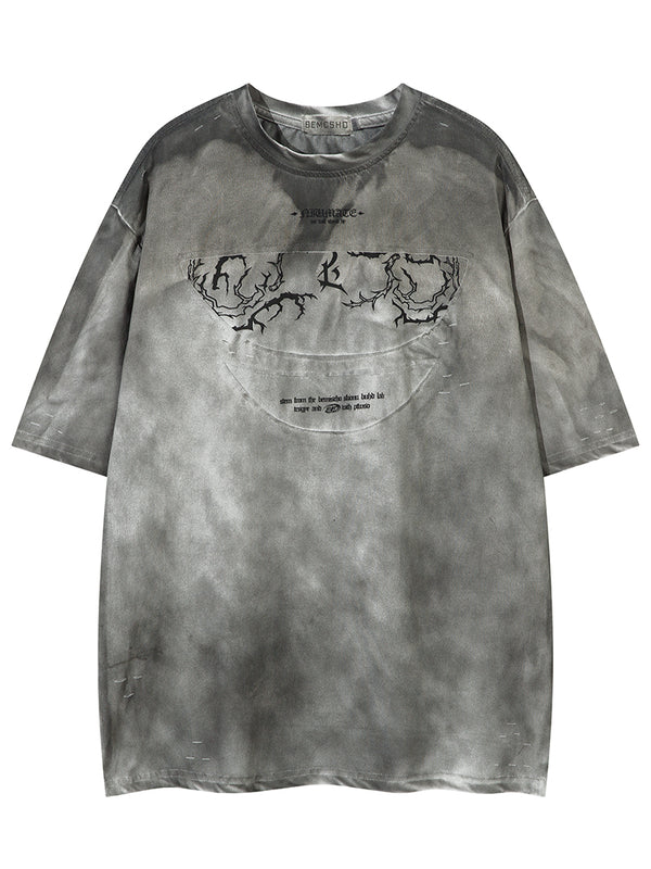 Patchwork Graphic Design Streetwear Oversized Washed T-Shirts