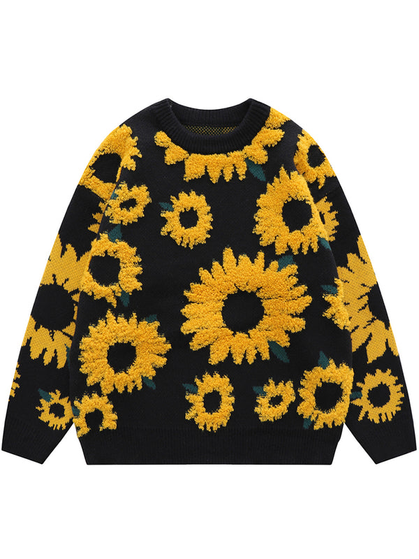 Unisex Sunflower Towel Embroidery Knitted Jumper Sweaters