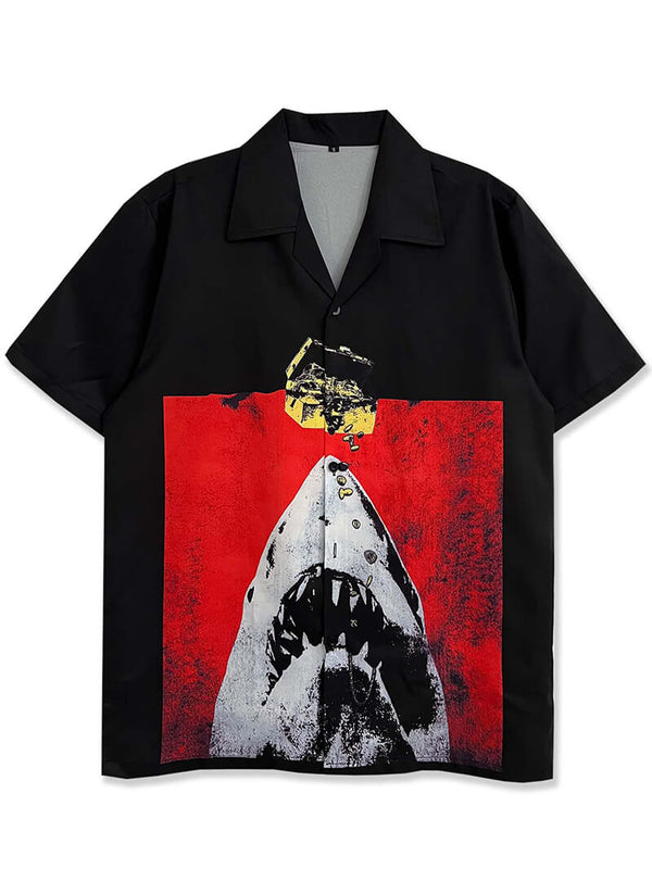 White Shark Graphic Print Hawaiian Beach Shirts Tops