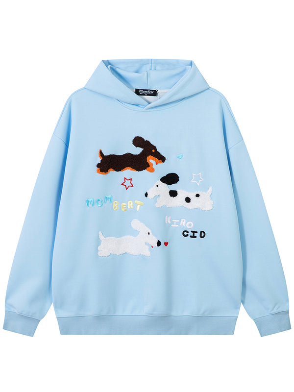 Streetwear Cozy Cartoon Dog Towel Embroidered Pullover Hoodies