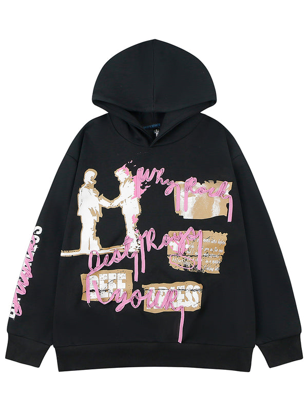 Rope Embroidery Graphic Print Oversized Pullover Hoodies