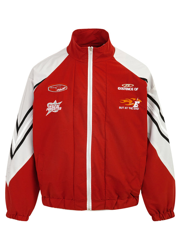 Embroidered Patches Full Zip Windbreaker Racing Style Jackets