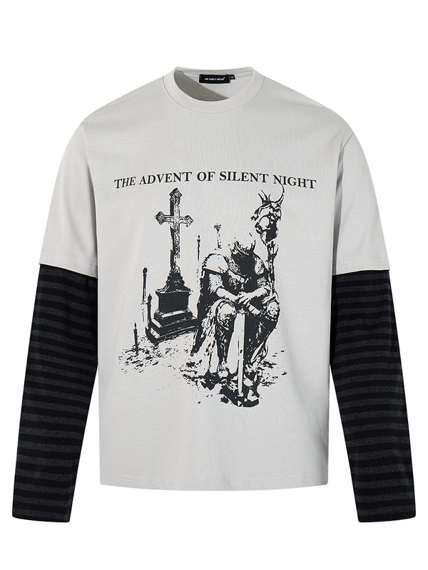 Gothic Streetwear T-Shirt with Layered Sleeve Design – Oversized Fit