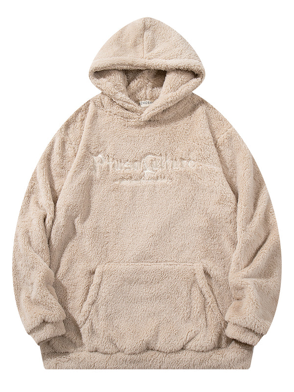Streetwear Oversized Hoodie – Plush Sherpa Pullover with Embroidered Detail