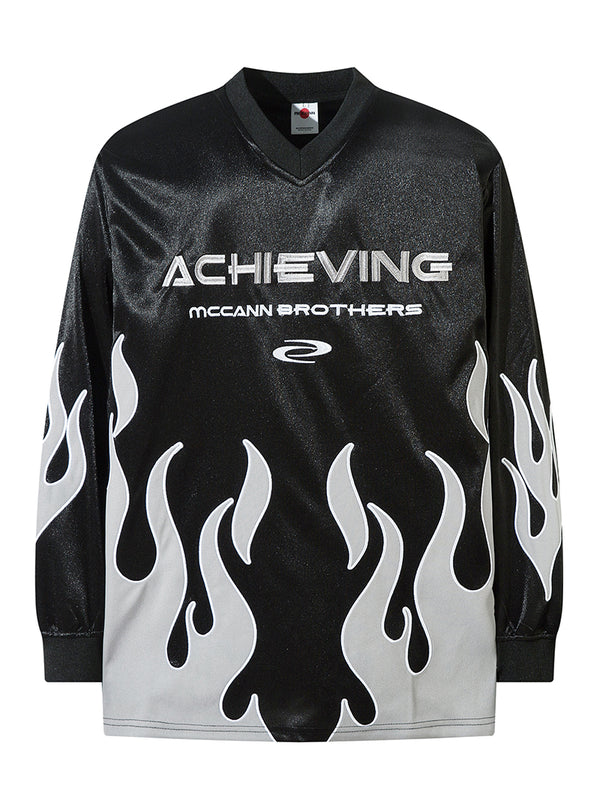 Fire Flame Patch Embroidered Streetwear Long Sleeve Tshirts