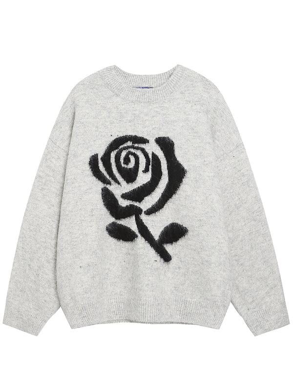 Oversized Rose Graphic Sweaters – Cozy Streetwear Pullovers