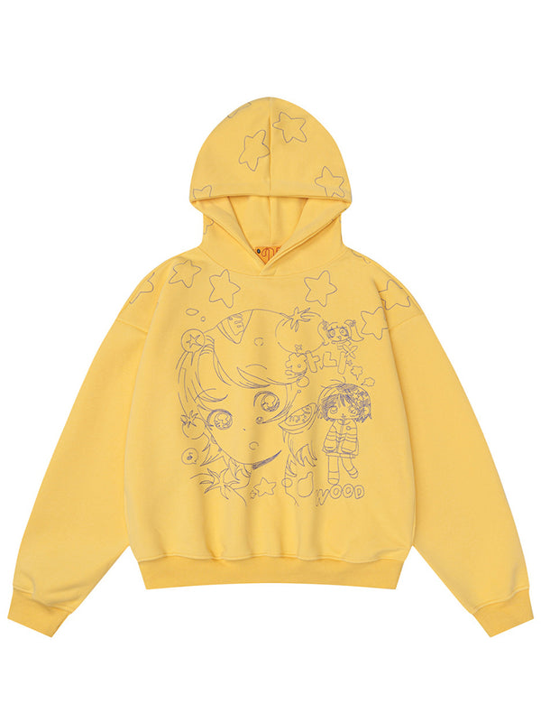 Playful Cartoon Graphic Oversized Hoodies – Casual Streetwear Pullover
