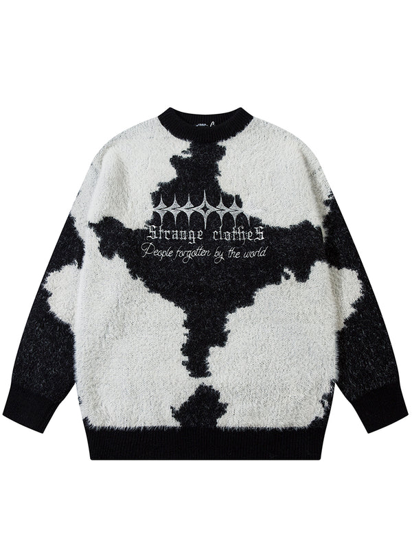 Abstract Design Embroidery Gothic Knitted Sweater Pullover