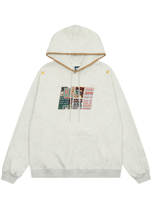 Ethnic Patchwork Embroidery Streetwear Oversized Pullover Hoodies