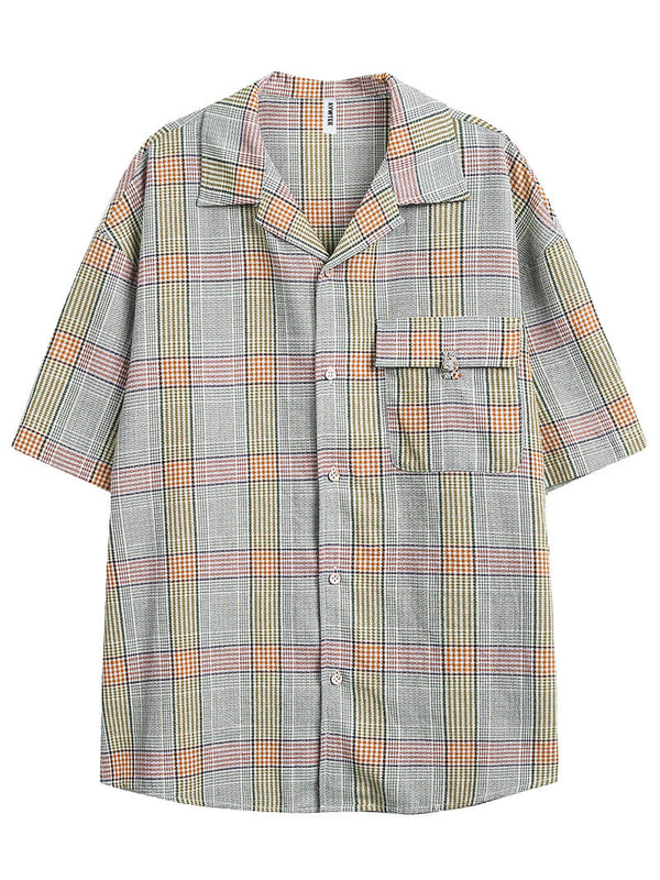 Color Block Plaid Oversized Short Sleeved Shirts