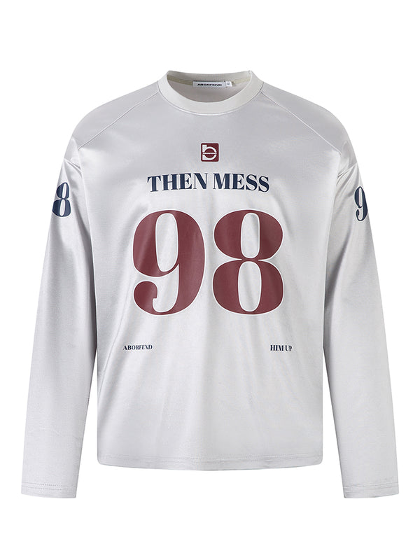 Satin-Finish Long Sleeve Graphic T-Shirts Streetwear Retro Sport Tee