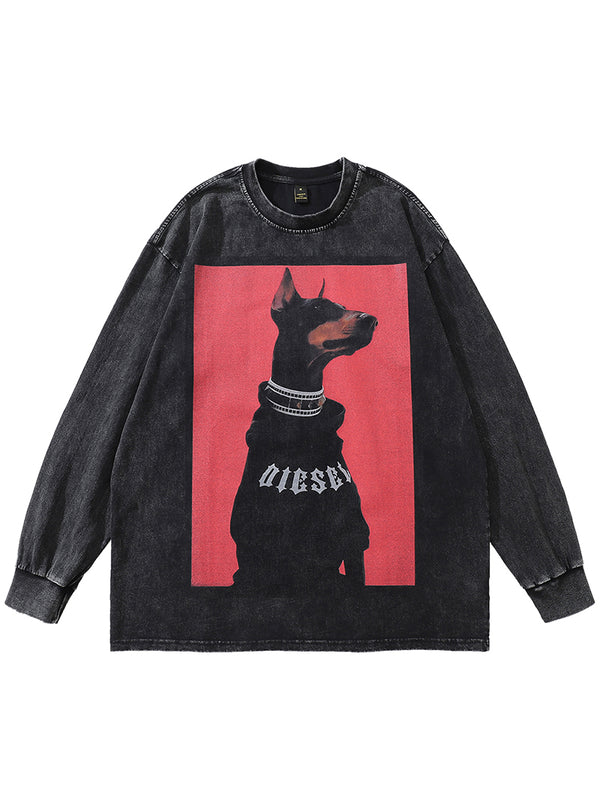 Doberman Dog Graphic Printed Oversized Long Sleeve T-Shirts