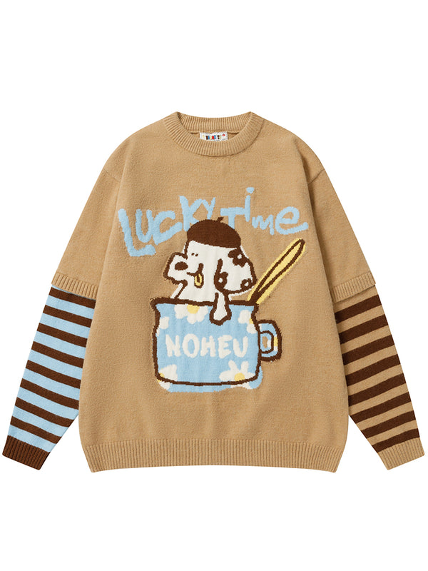 Cartoon Dog Knitted Sweaters Casual Streetwear Oversized Pullovers