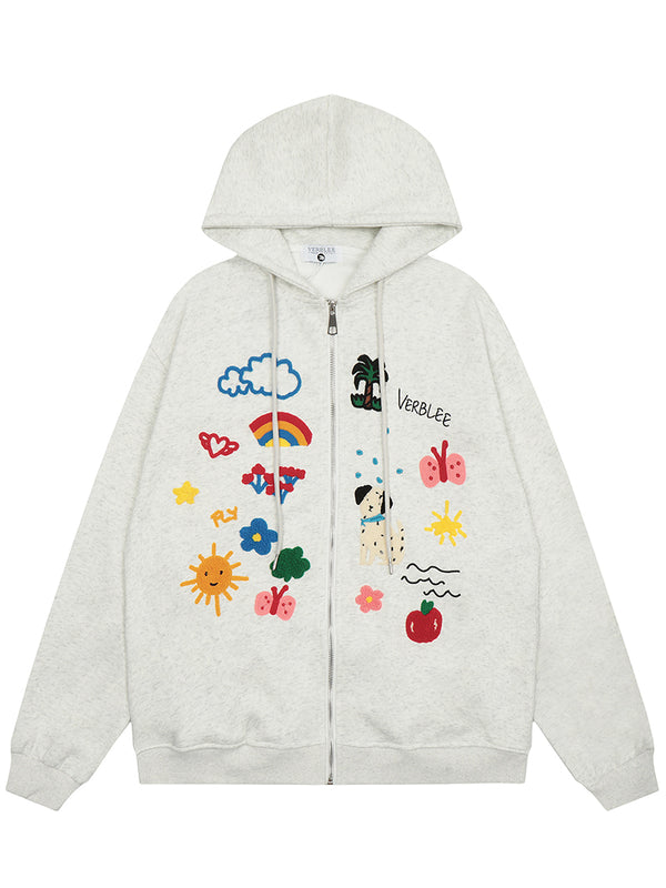 Streetwear Graphic Embroidery Zipper Up Hoodies Jackets