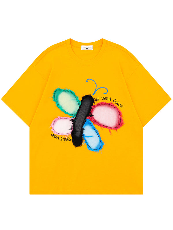 Oversized Streetwear Butterfly Patch T-Shirt – Hip Hop Graphic Tee