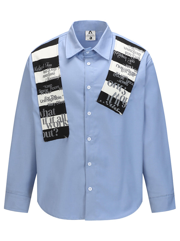 Patchwork Long Sleeve Shirts Casual Streetwear Button Up Blouse