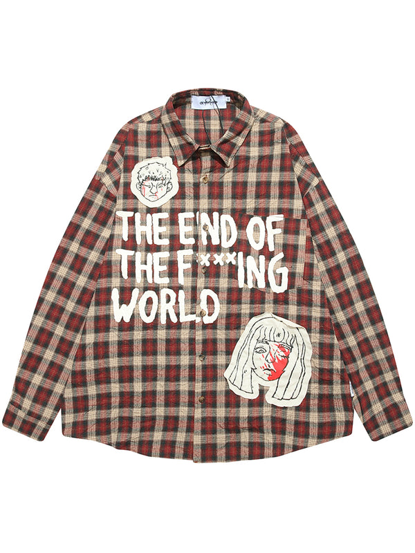 Embroidered Patches Unisex Oversized Plaid Cotton Shirts