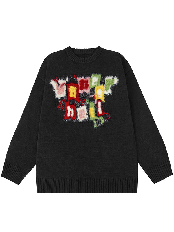 Streetwear Fuzzy Letter Casual Oversized Knitted Pullover Sweaters