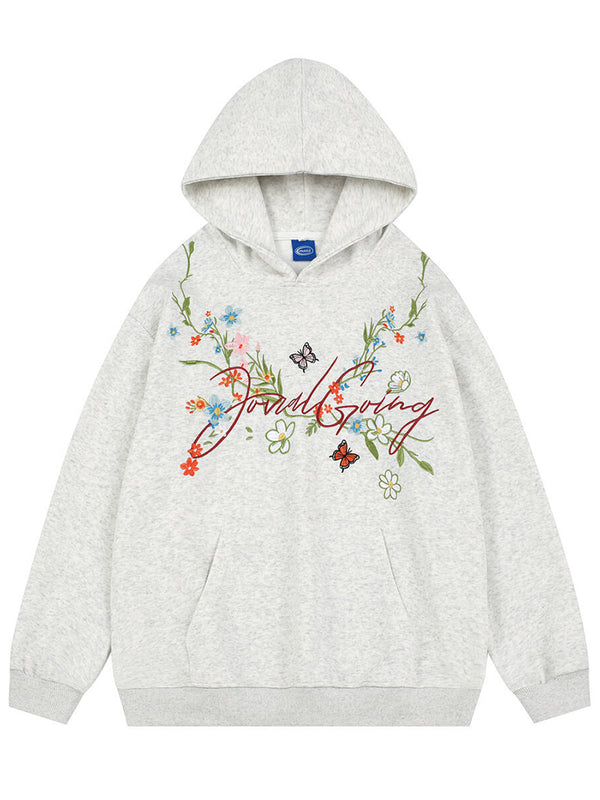 Oversized Floral Butterfly Embroidered Hoodies Streetwear Pullovers