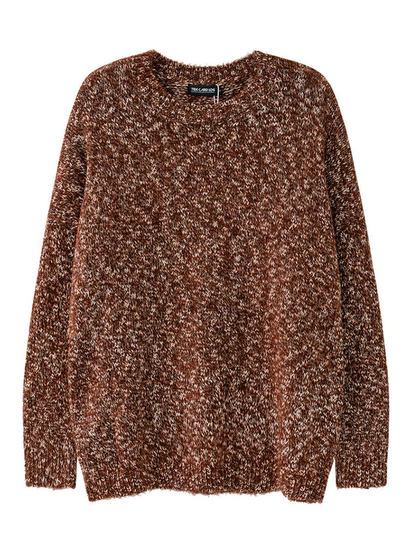 Marled Jacquard Knitted Jumper Sweaters Dual-Tone Weave Warm Pullovers