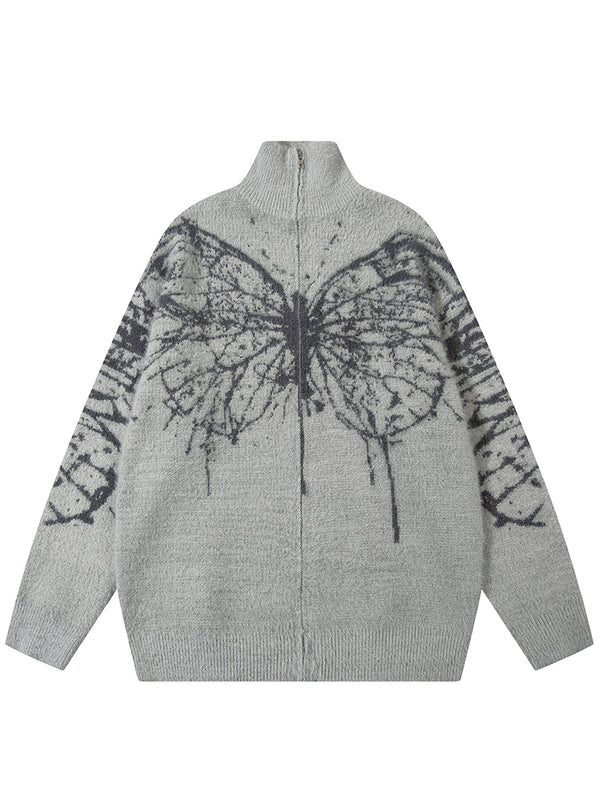 Streetwear Butterfly Jacquard Knitted Sweater Cardigan Jackets