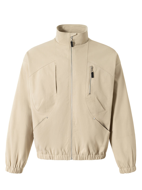 Minimalist Techwear Stand Collar Short Jackets Zip-Up Windbreaker