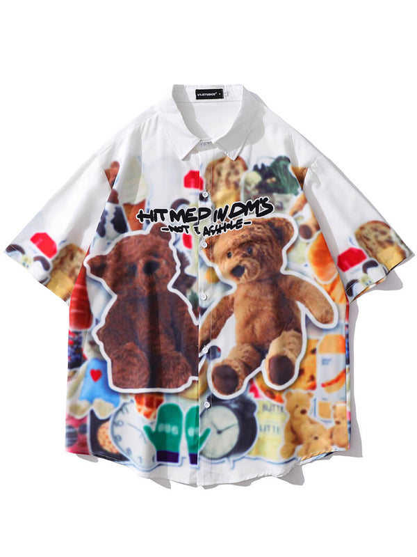 Hip Hop Bear Full Printed Streetwear Hawaiian Beach Shirts