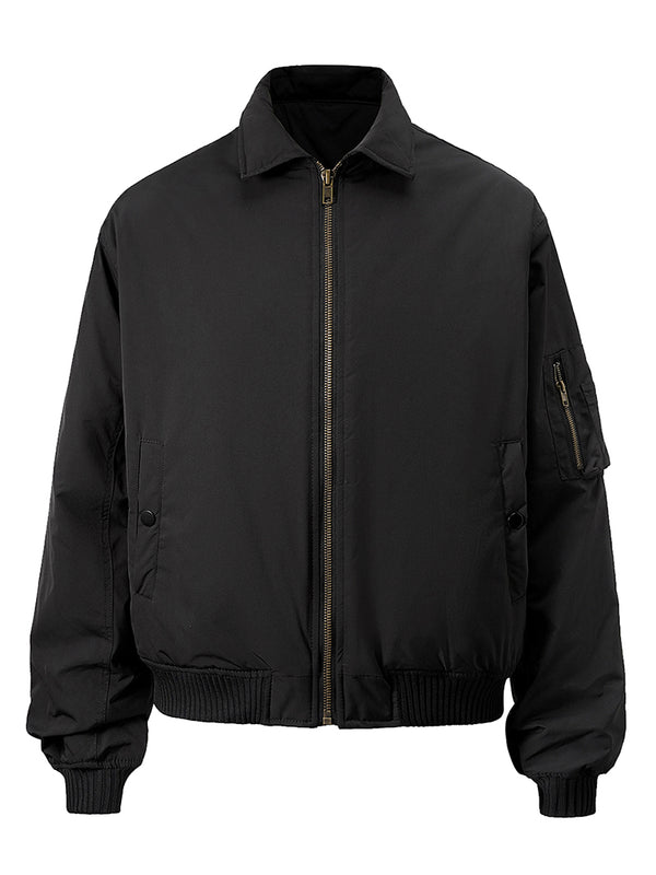 Streetwear Classic Bomber Jacket – Polyester Zip-Up Flight Jacket