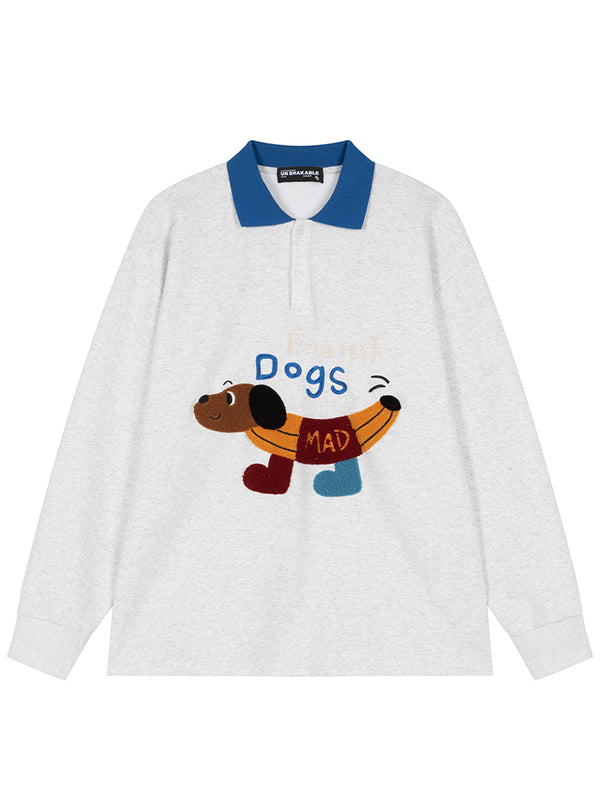 Oversized Dog Graphic Long Sleeve Polo Shirts Unisex Streetwear Tops