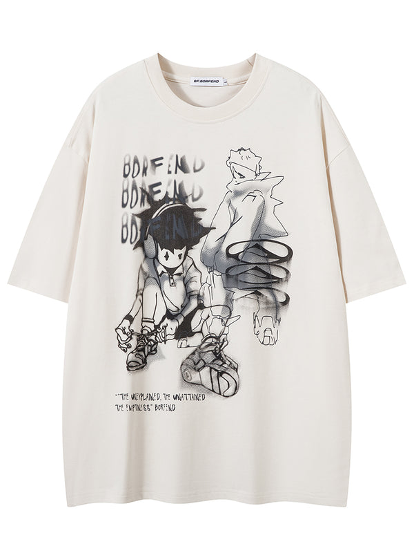 Edgy Streetwear Graphic Tee – Relaxed Fit, Artistic Character Print