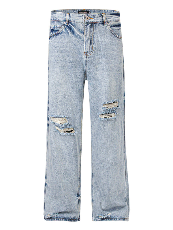 Ripped Hole Distressed Washed Jeans Straight Denim Pants