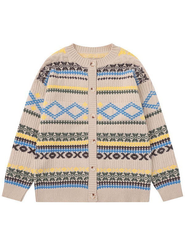 Fair Isle Knitted Cardigan Sweaters Streetwear Casual Fashion Jackets