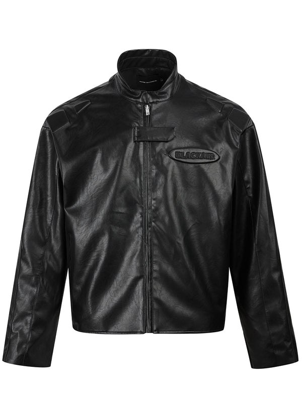 Streetwear Embroidery Motorcycle Faux Leather Zip-Up Jackets