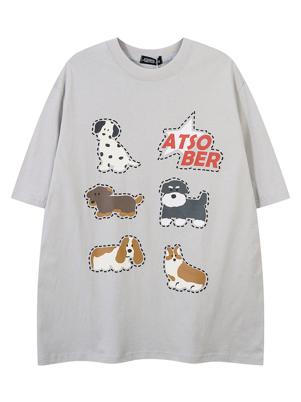 Cute Cartoon Dog Graphic T-Shirts Cotton Tee Casual Dog Lover’s Shirt