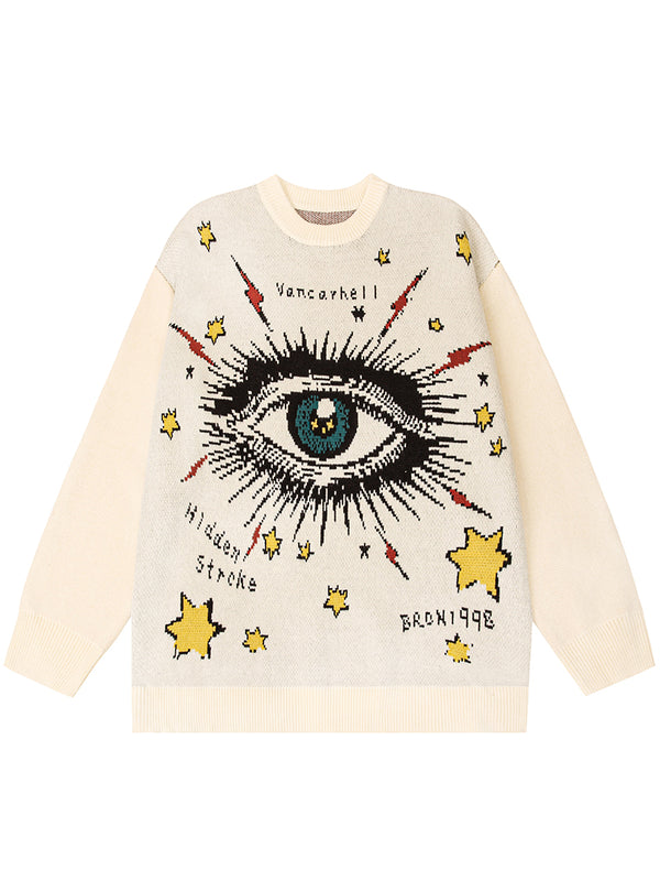 Streetwear Eye Graphic Oversized Knitted Pullover Sweaters