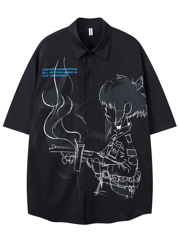 Oversized Art Graphic Shirt – Abstract Line Art, Casual Streetwear