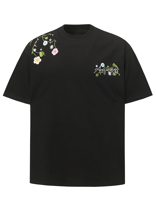 Floral Embroidered Oversized T-Shirt – Casual Streetwear Tops Tees