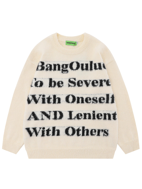 Inspirational Word Jacquard Pullovers Knitted Jumper Sweaters