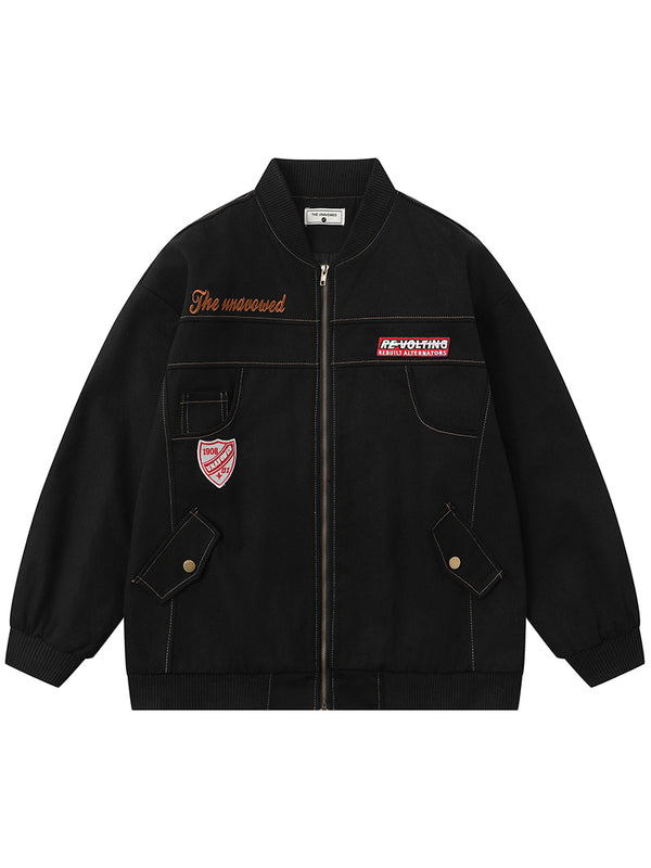 Streetwear Embroidered Patches Cotton Bomber Jackets Outerwear