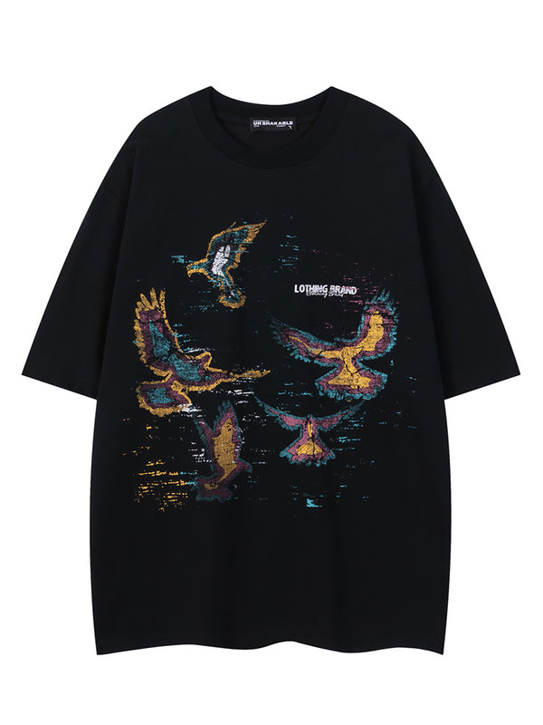 Streetwear Abstract Bird Graphic Print Casual T-Shirts Tops