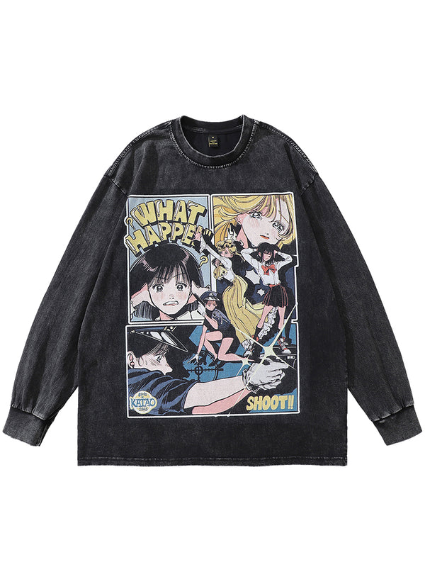 Japanese Anime Graphic Printed Harajuku Oversized Washed Tshirts