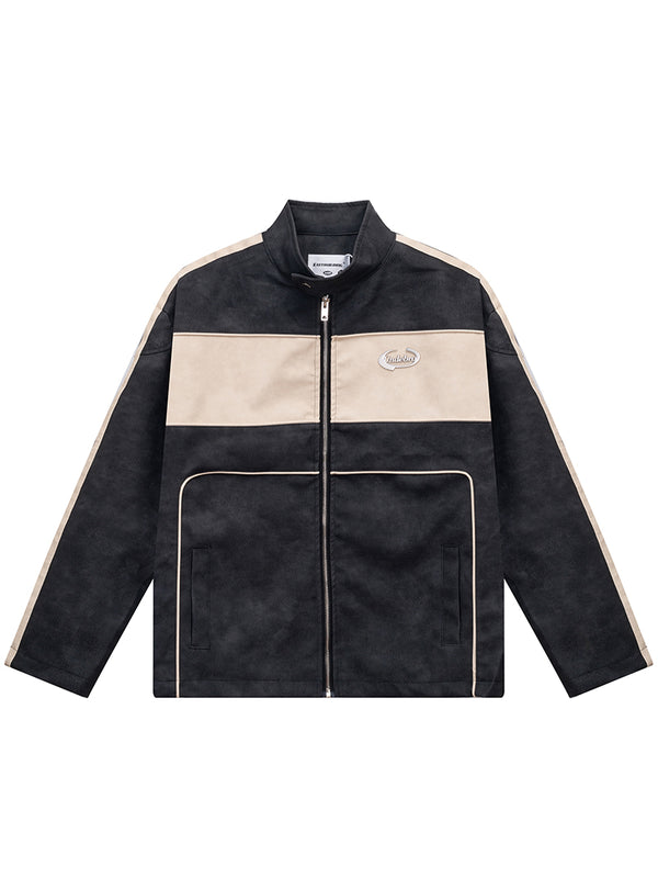 Streetwear Patchwork Vintage Style Track Jackets Outerwear