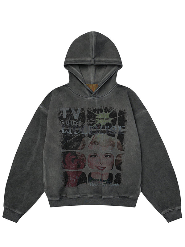 Vintage Graphic Hoodies Retro Collage Print Streetwear Oversized Pullover