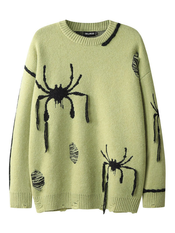 Spider Jacquard Ripped Oversized Knitted Sweaters